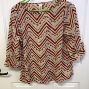 Francesca’s Red and Cream Chevron Long Sleeve Top